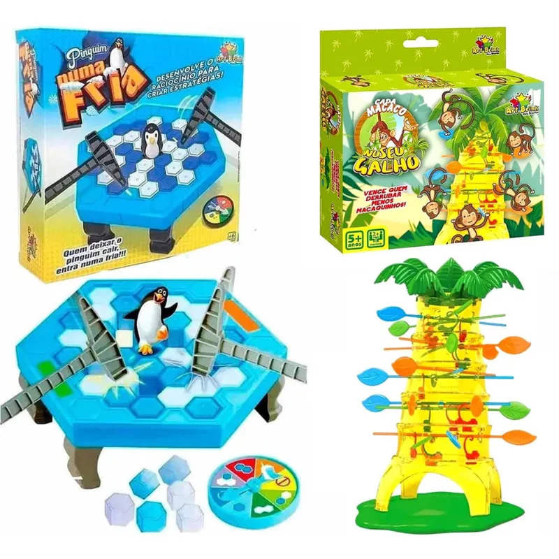 Kit Jogo Pinguim Quebra Gelo + Jogo Pula Macaco no Seu Galho