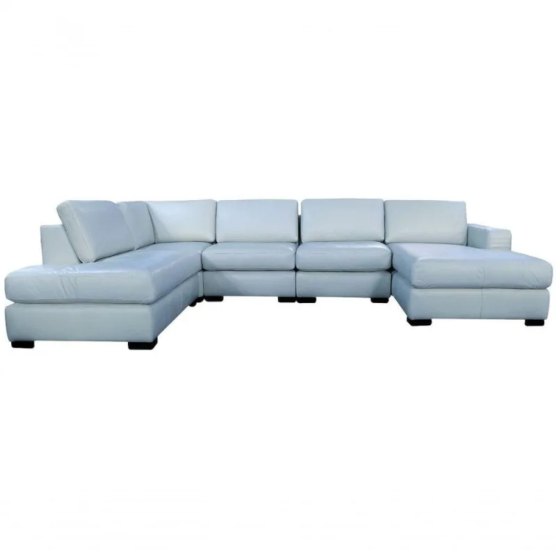 Sofá Modular N.Y. 6 Lugares 358cm Light Blue Couro Mempra Móveis - OUTRAS - Agro