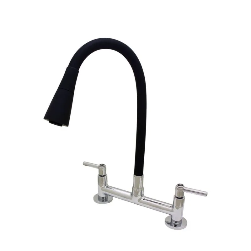 Torneira Misturador Cozinha Tubo Conic ível Preto Duplo 2 Jato Mesa - Bognar