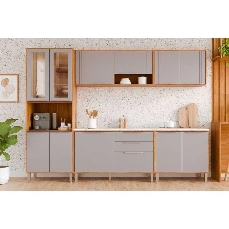 Cozinha Completa Áurea 5 Peças MDF 120CM Cinamomo e Platina MGM - OUTRAS - Agro