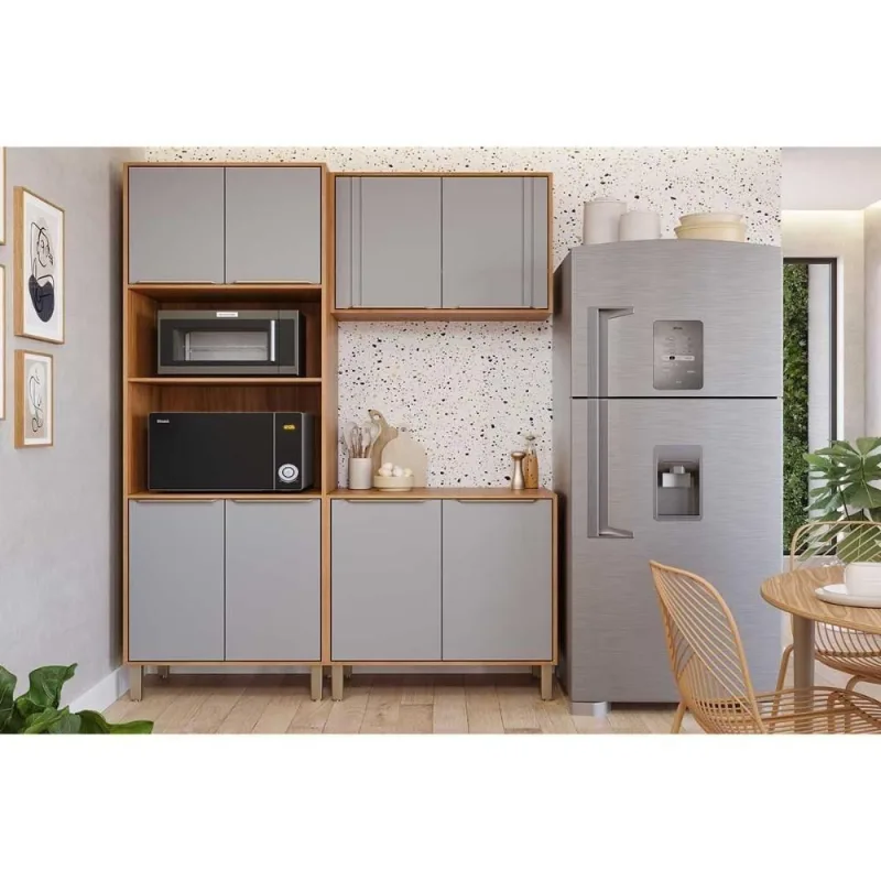 Cozinha Áurea 8 Portas sem Gavetas MDF 80CM Cinamomo e Platina MGM - OUTRAS - Agro