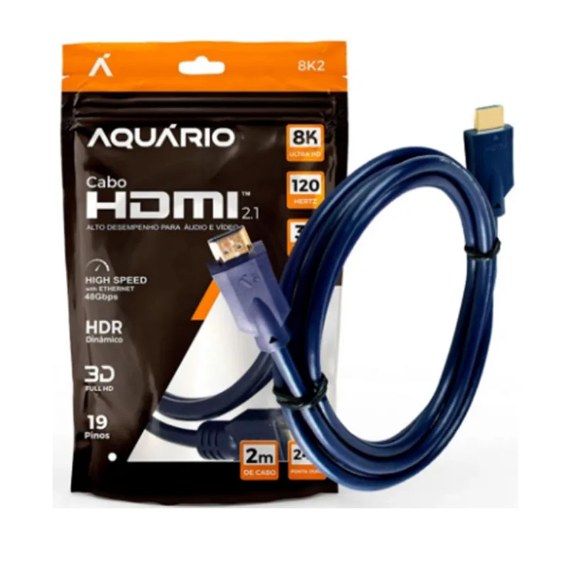 Cabo Hdmi 2.1: 8k Ultra Hd, 120hz, 2m Banhado Ouro