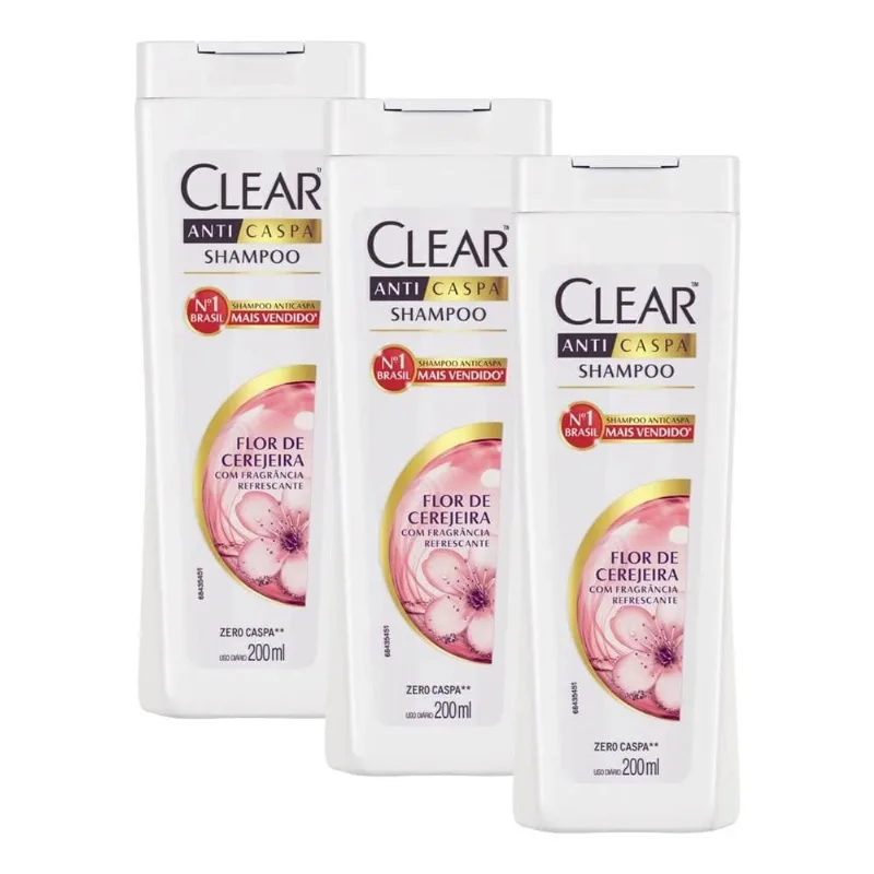 Kit c/3 Unidades de Shampoo Clear Anticaspa Flor de Cerejeira 200ml