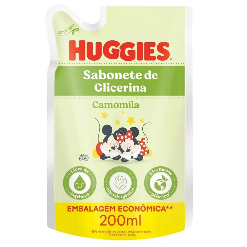 Kit com 3 Unidades de Sabonete Líquido Glicerina Huggies Camomila Refil 200ml