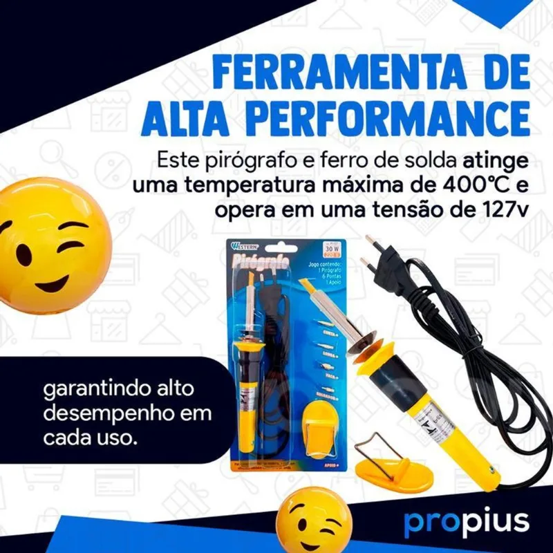 Pirógrafo Gravador Ferro Solda 5 Pontas Couro Alta