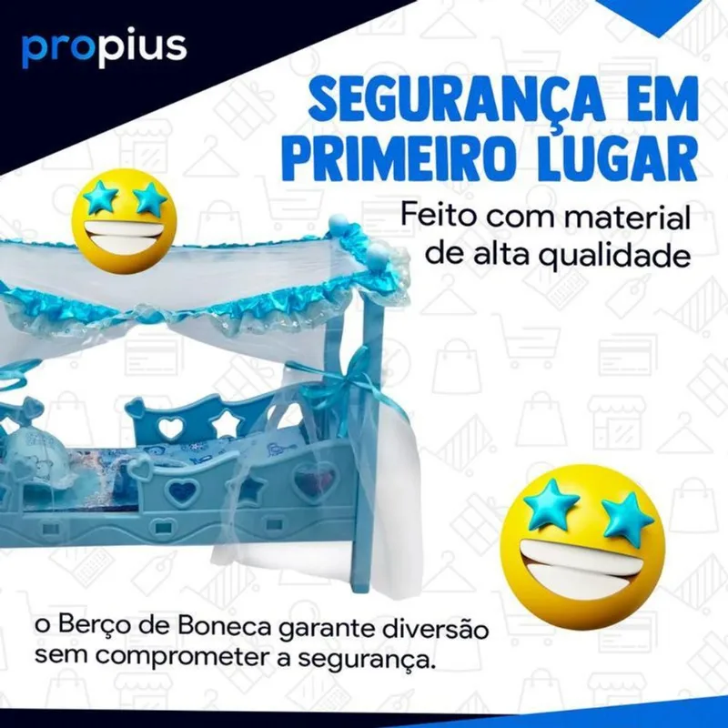 Berço Boneca Colchão Mosqueteiro Azul Bercinho Infantil