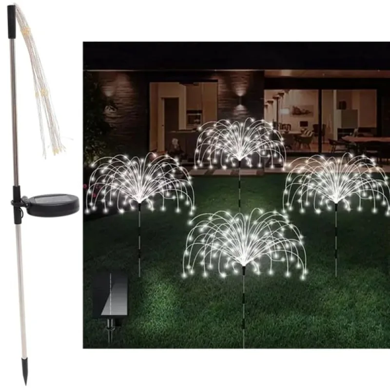 Luminária Solar Decoração LEDs Branco Fogos Artifício Jardim - Genérico - Casa E Construção