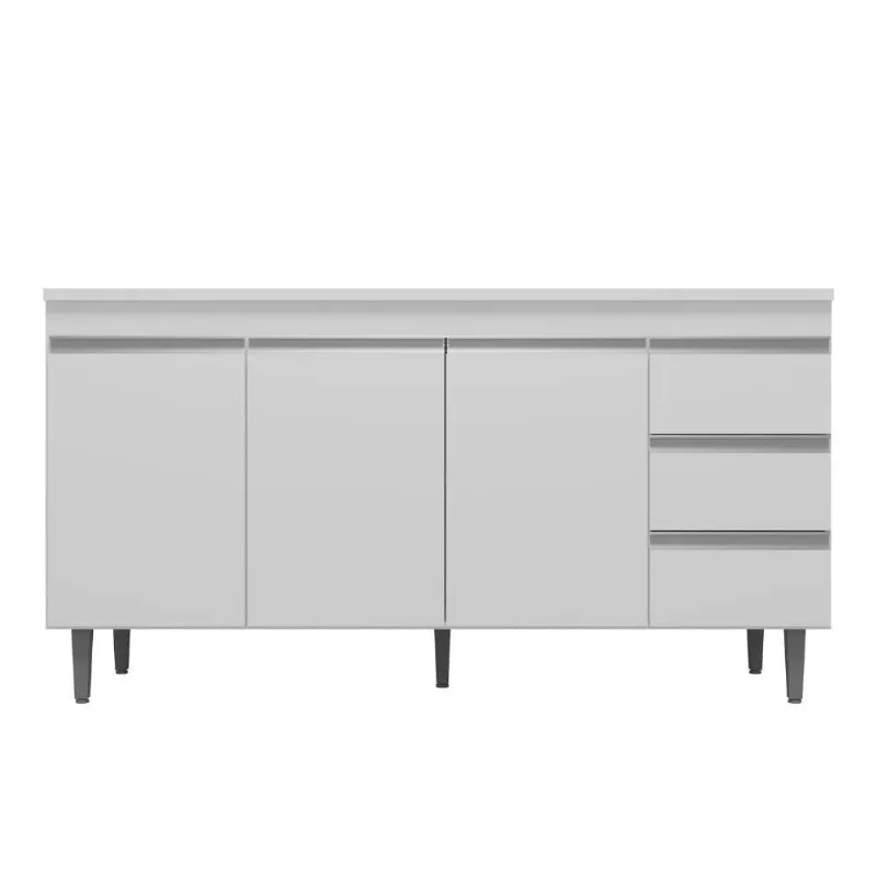 Balcão Gabinete De Pia Para Cozinha Sem Tampo 150cm 3 Portas Andréia Branco- Mabe Magazine