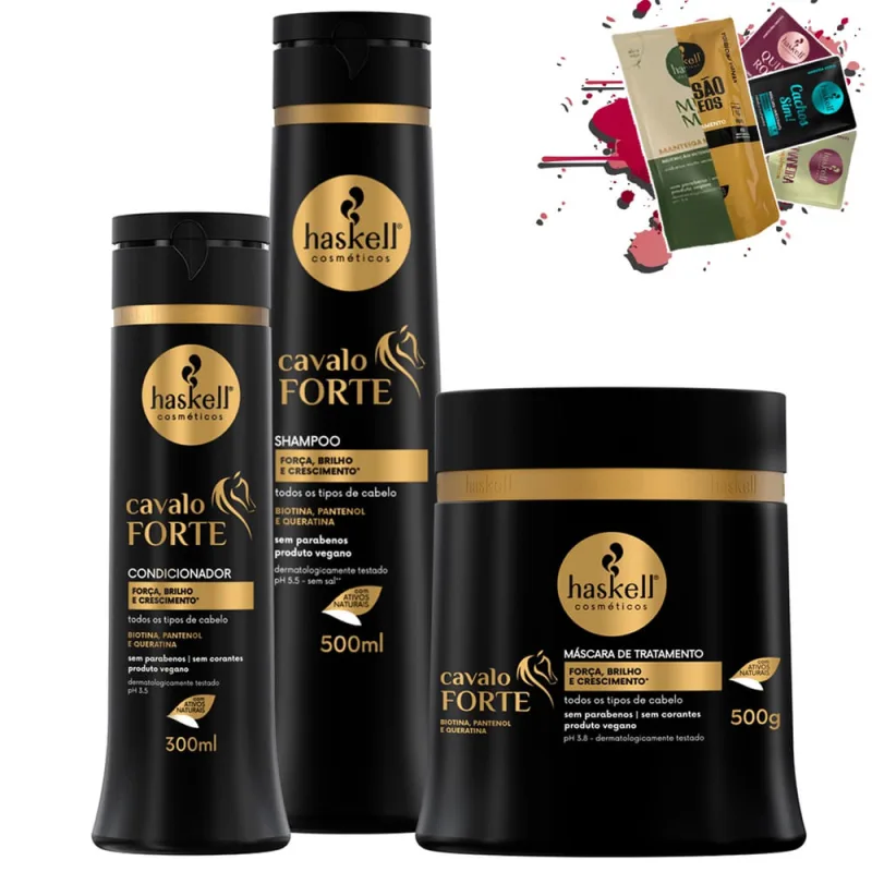 Kit Shampoo e Condicionador Reconstrução, Força e Crescimento 500/300/500g Haskell Cavalo Forte - Haskell