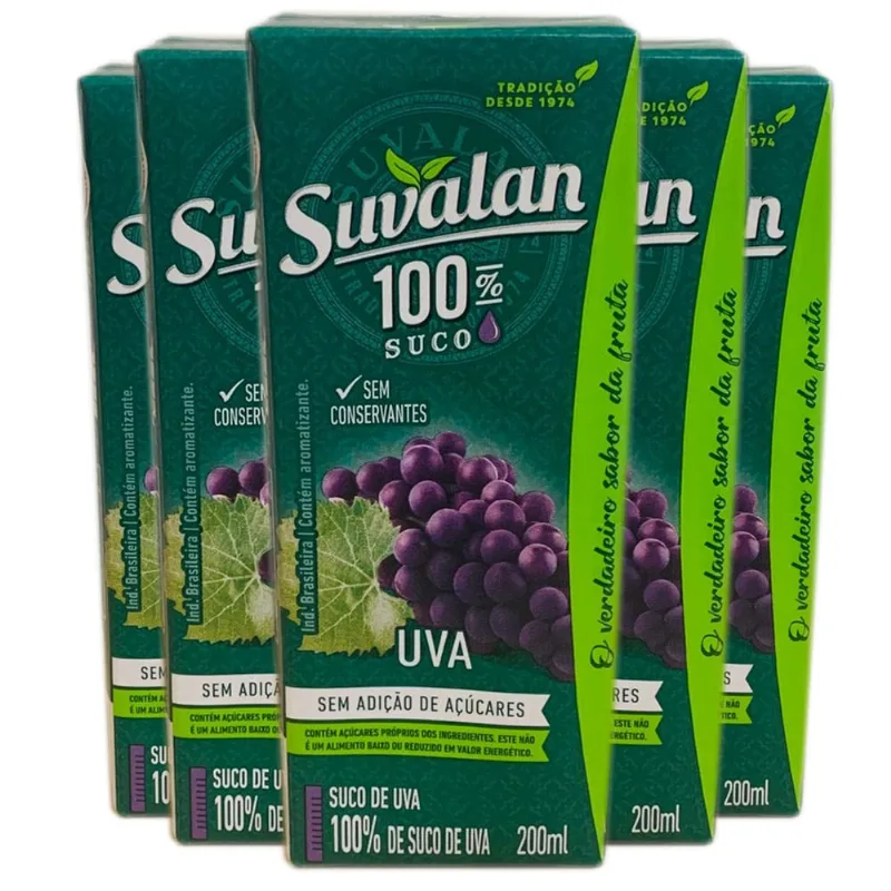 Kit 12 Suco Suvalan Caixinha 200ml s/ Adição Açúcar Uva