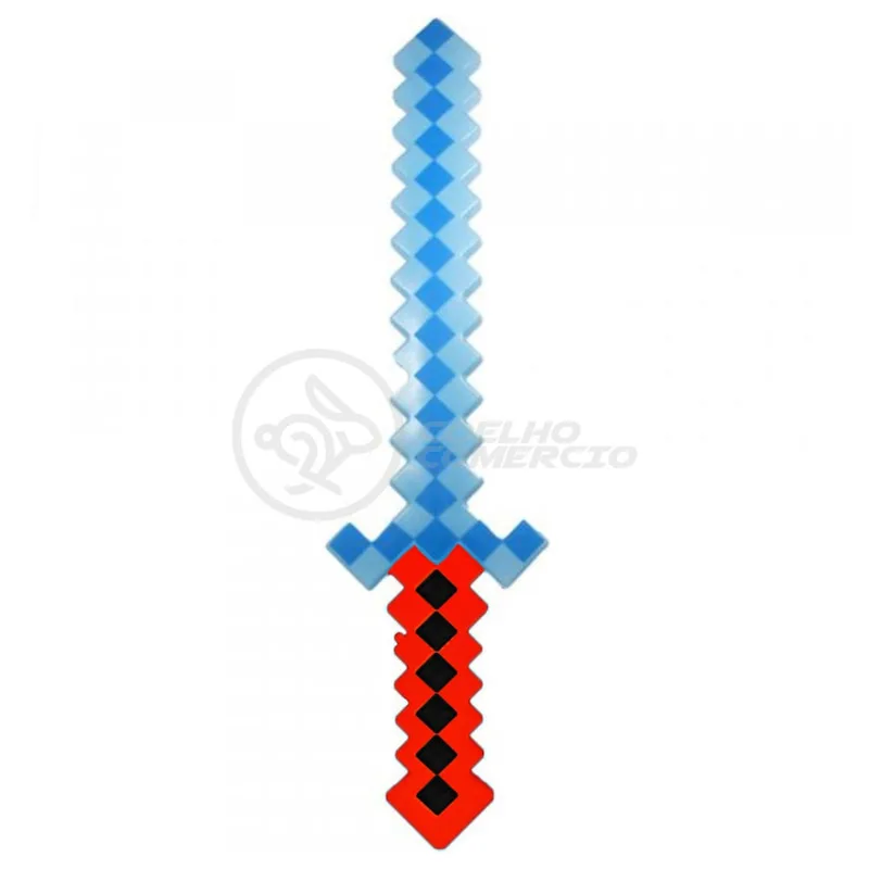 Brinquedo Espada Pixel 58cm Diamante com Som e Luz à Pilha - Vermelho