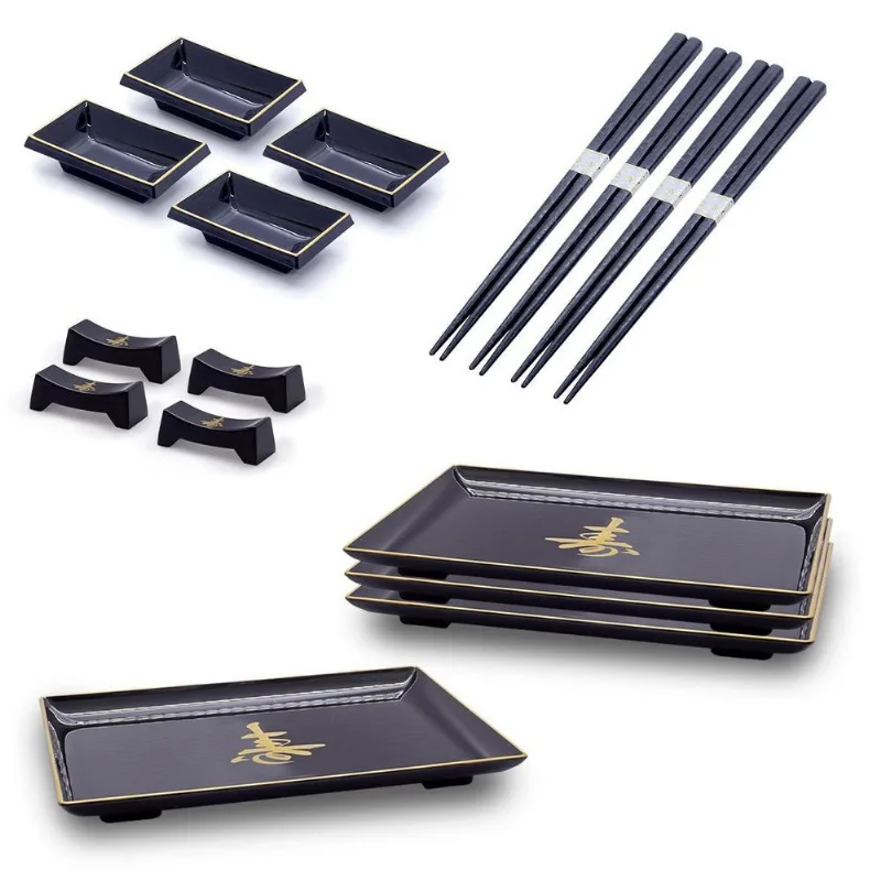 Kit Oriental 4 Pessoas Molheira Hashi Prato Descanso Hashi