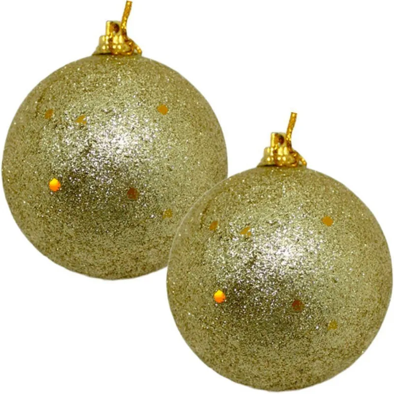 Kit 16 Bolas De Natal Enfeite Glitter Dourada Natalino 70mm