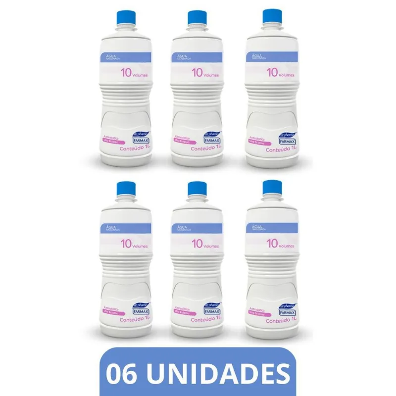 Kit 6 Água Oxigenada 10 Volumes 1 Litro Farmax Vicpharma