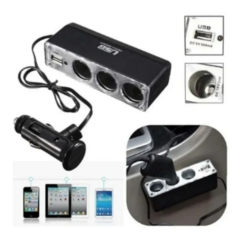 Extensão Tripla Para Tomada Veicular 12v C/ Usb Gps Celular