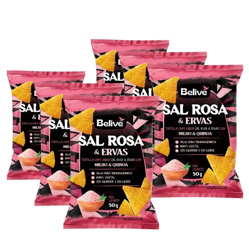 Kit c/ 6und Tortilla Chips Belive Sal Rosa e Ervas 50g
