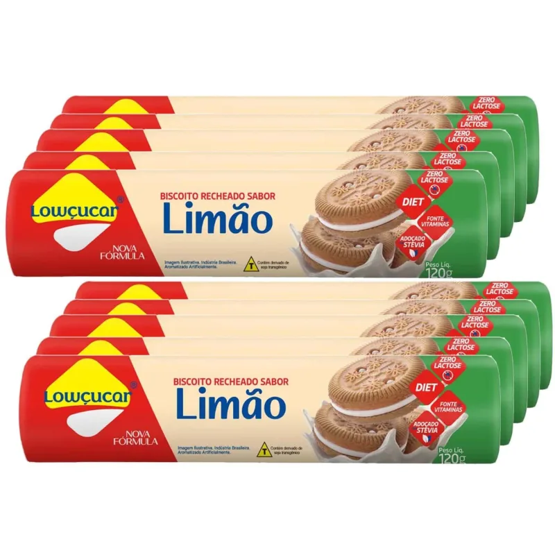 Kit C/10un Biscoito Recheado Limão Zero Açúcar Lowçúcar 120g - Não Informado - Mercearia