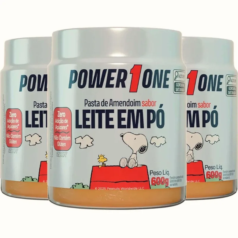 Kit 3X Pasta De Amendoim Leite Em Pó Snoopy Power1One 600G