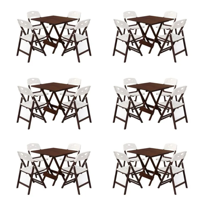 Kit 6 Mesas Dobráveis Elegance 4 Lugares MDF com Cadeiras Polipropileno Imbuia Mega Madeira - OUTRAS MARCAS - Móveis