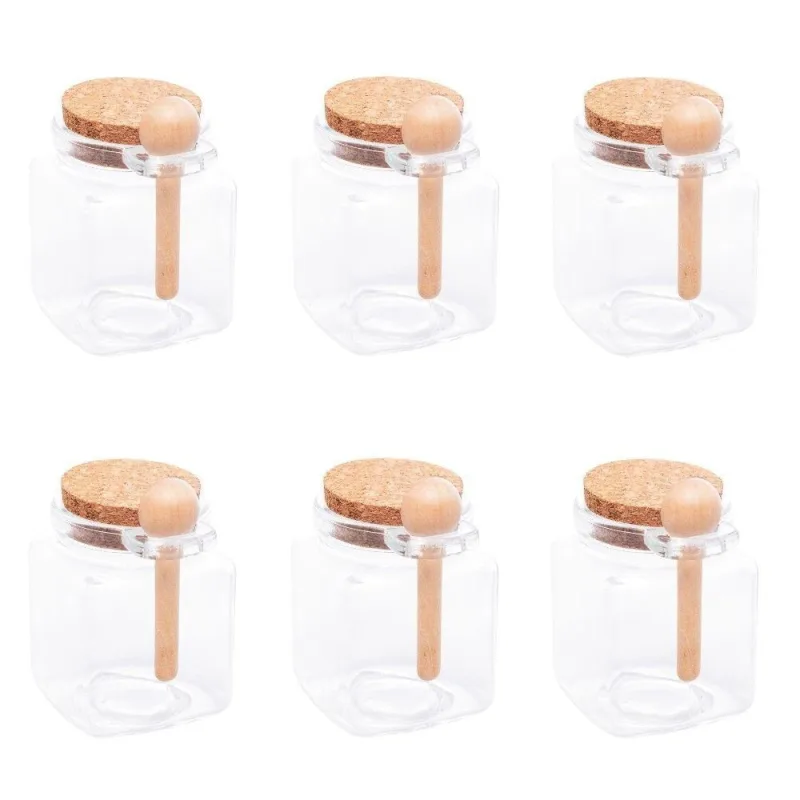 Kit 6 Porta Temperos Quadrado 310 Ml Vidro Com Colher De Bambu E Tampa Rolha Lyor - Lyor - Utilidades Domesticas