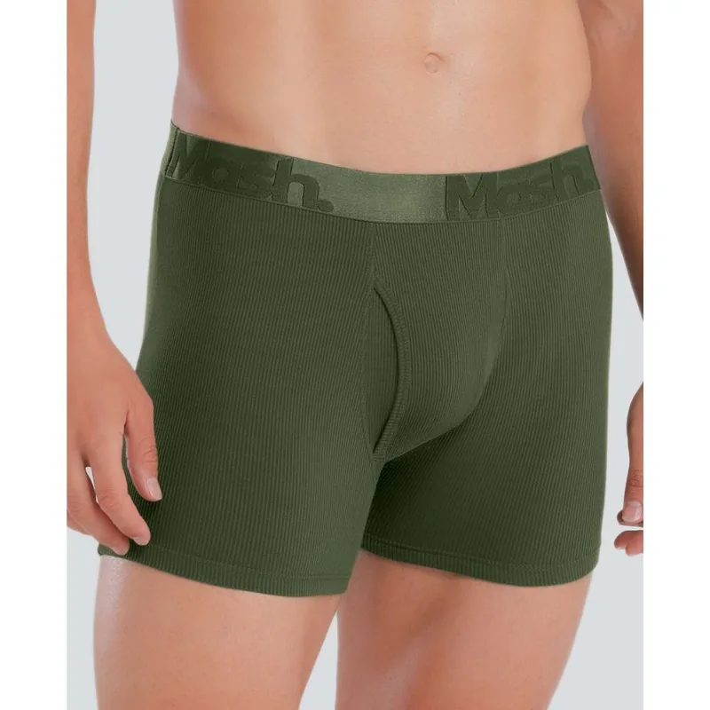 Cueca Boxer Canelada com Abertura Frontal Verde Militar Médio GG