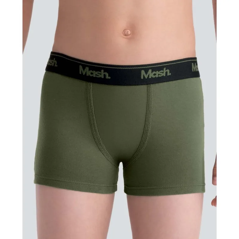 Cueca Boxer Algodão Lisa Infantil Verde Militar Médio G