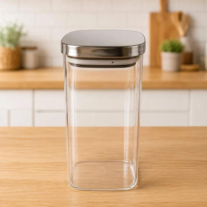 Pote Hermético Quadrado com Tampa de Inox 1,8L Vedação Hermética em Vidro Borossilicato Cozinha - OUTRAS - Agro
