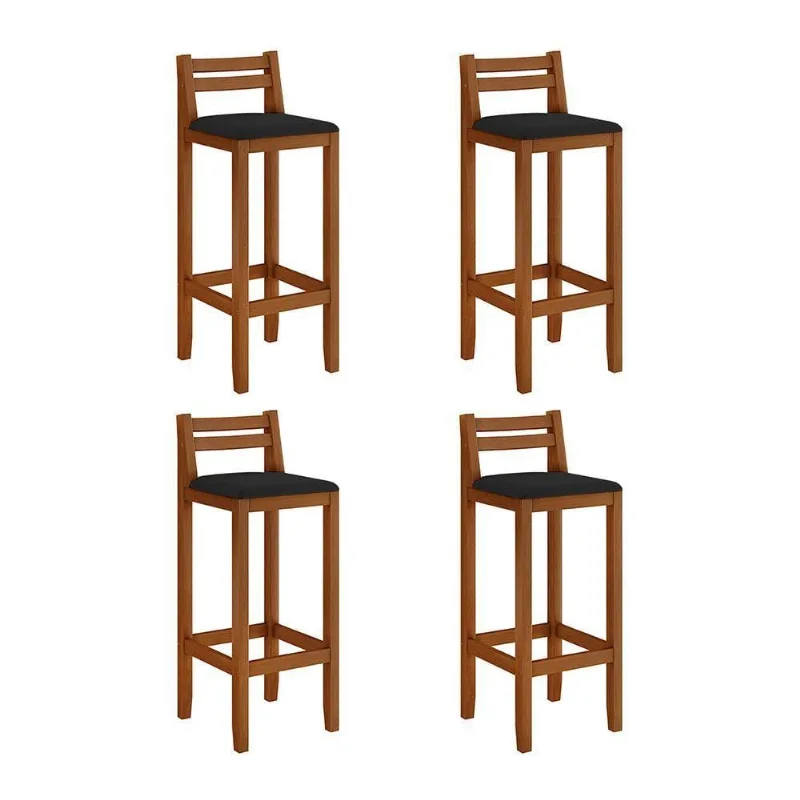Kit 4 Banquetas Em Madeira Maciça Alta 98 Cm Com Encosto Ibiza - Malbec Assento Preto