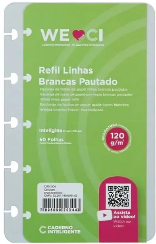 Refil Para Caderno Inteligente Pautado Linha Branca 50 Folhas 120g - LC - Papelaria