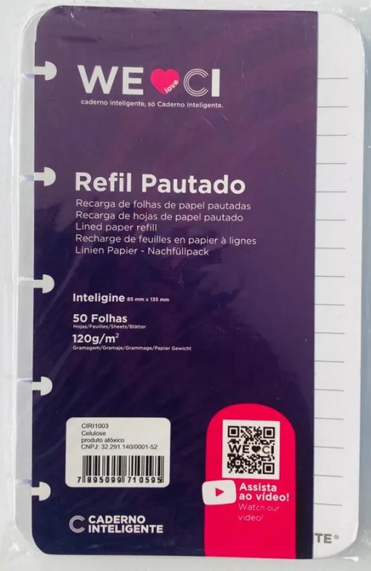 Refil Para Caderno Inteligente Pequeno Pautado 50 Folhas 120g Inteligine - LC - Papelaria