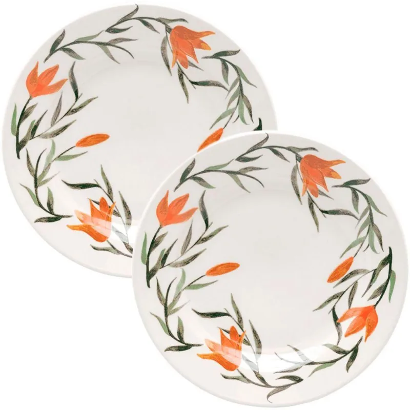 Kit Jogo Prato Sobremesa Lanche 6pçs 6 Pessoas Lírios 18cm