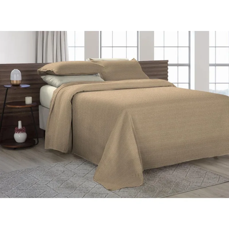 Cobre Leito Piquet Queen 3 Peças Marron Cáqui