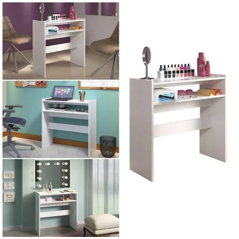 Kit Salão Mesa Expositor e Carrinho Auxiliar Branco 70Cm Moderno