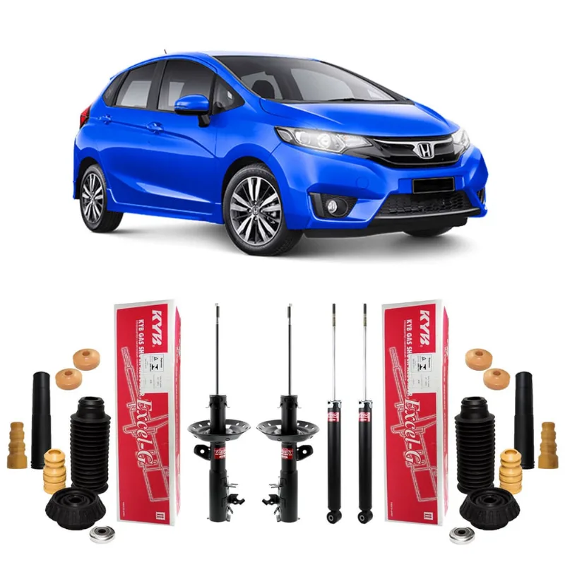 Jogo 4 Amortecedor kyb e Kit Batente Coxim Reparo Completo Suspensão Honda Fit 2016 2017 2018 2019 2020 2021