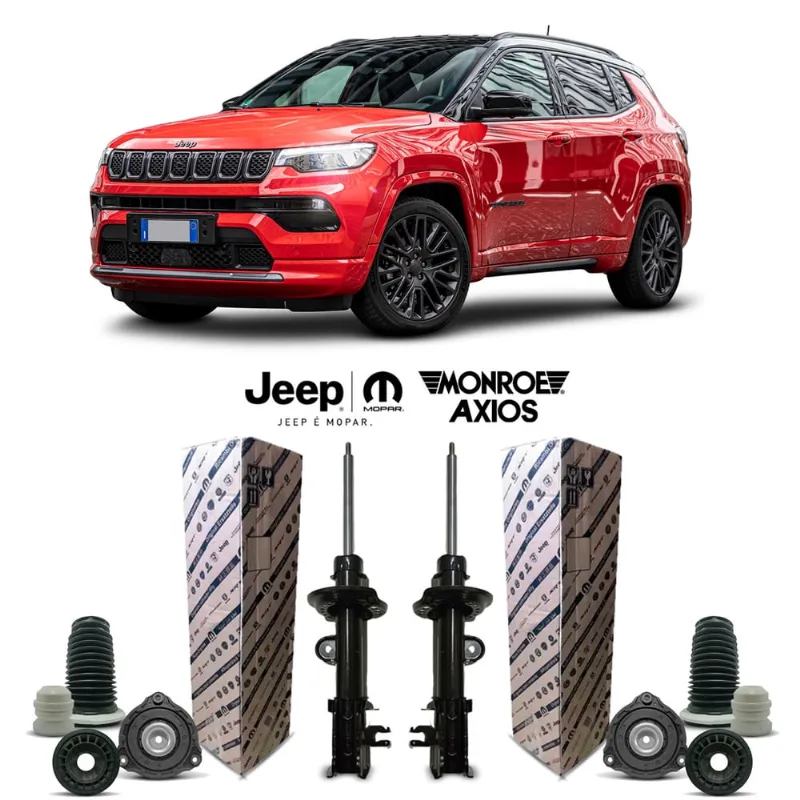 2 Amortecedor Mopar + Kit Suporte Original Axios Rolamento Batente Coifa Dianteiro Jeep Compass 2016 2017 2018 2019 2020