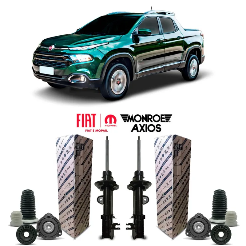 2 Amortecedores Mopar Com Kit Coxim Original Axios Batente Coifa Rolamento Dianteiro Fiat Toro 2016 2017 2018 2019 2020