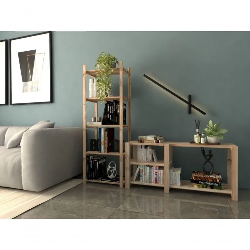 Conjunto Estante Novo Moderno Multiuso Madeira E Aparador 50X110Cm Botas De Chão Atemporal Quarto - OUTRAS - Móveis