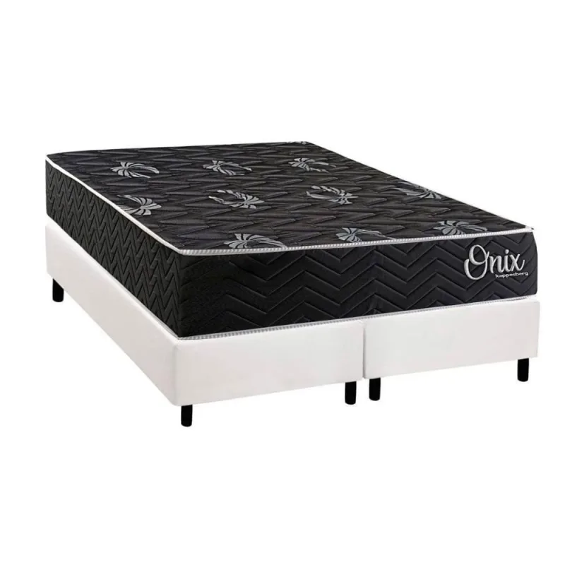 Cama Box com Colchão Queen Onix Pillow Top Espuma D28 Tecido Courino Branco Kappesberg - kappesberg - Colchões