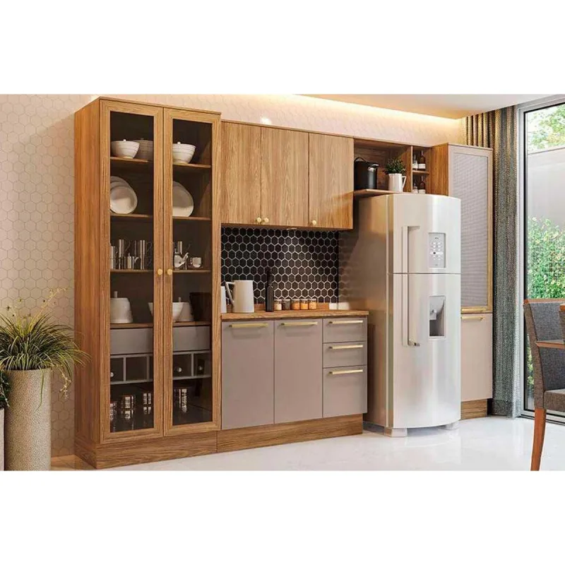 Cozinha Modulada Kappsberg Botanic Botanic 6 Peças (2Aéreos+1Balcão+1Cristaleira+1Paneleiro+1Complemento) M661 Nogueira/Fendi-Kappesberg - Kappesberg - Móveis