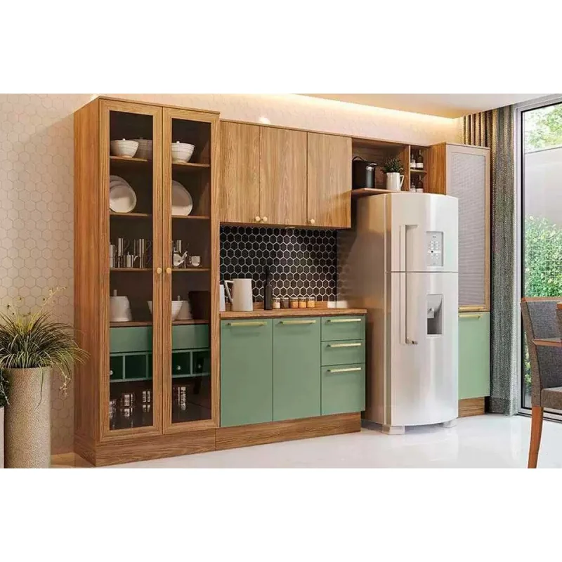 Cozinha Modulada Kappsberg Botanic Botanic 6 Peças (2Aéreos+1Balcão+1Cristaleira+1Paneleiro+1Complemento) M661 Nogueira/Verde Oliva-Kappesberg - Kappesberg - Móveis