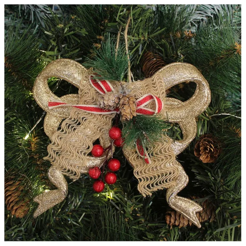 Kit 10 Enfeite Pendente Natalino Laço Dourado Com Brilho Natal 18cm