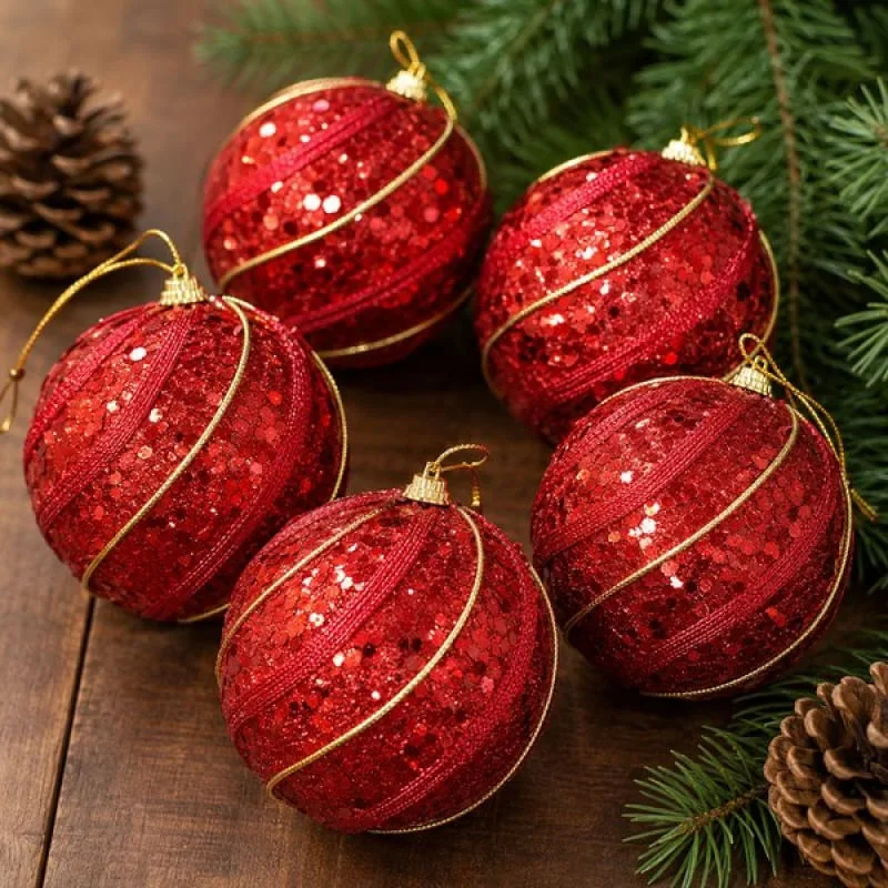 Bolas Natal Gliter Vermelho Decoração Enfeite 10cm Kit 10pçs - Genérico - Natal