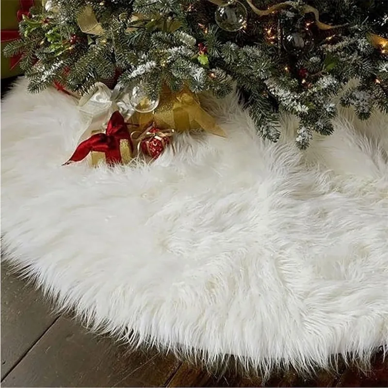 Saia p/ Arvore De Natal Pelúcia Pelo Alto 7cm Branca 150cm