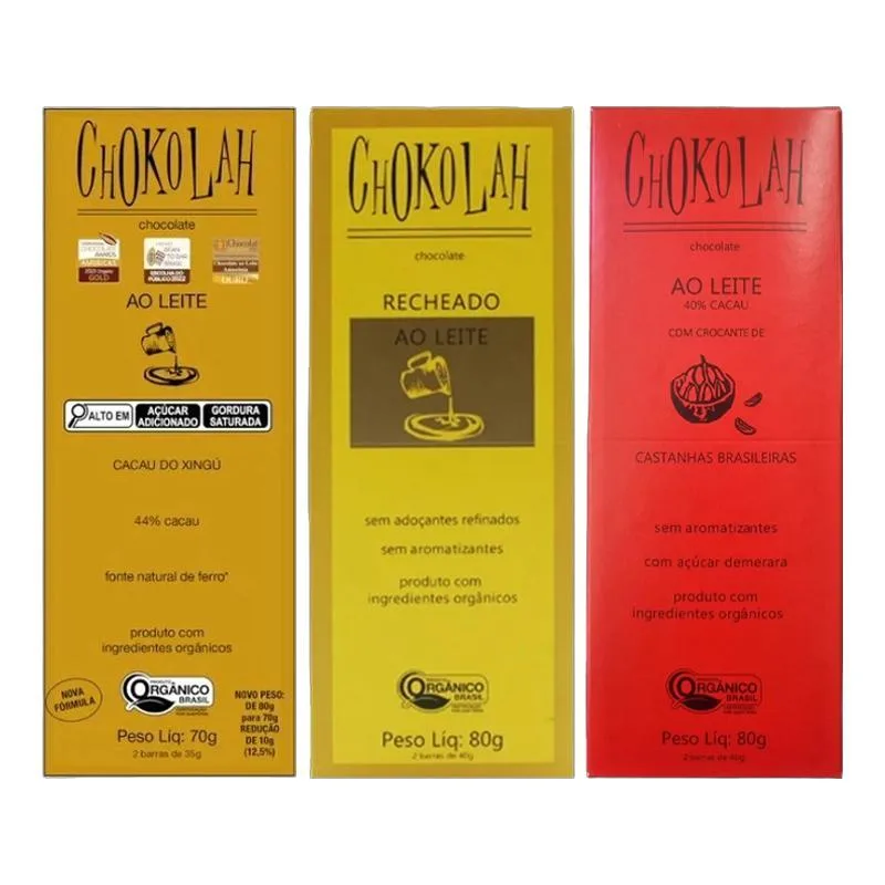 Kit 3 Chocolates Orgânico Chokolah: 44% Cacau, 40% Recheado, - Não Informado - Mercearia