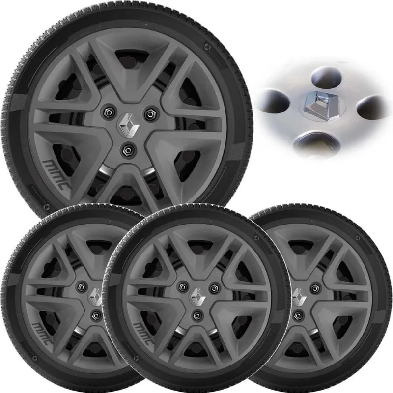 4X Calota Kwid Aro 14 2018 A 2025 Grafite Logo Relevo 877Cp