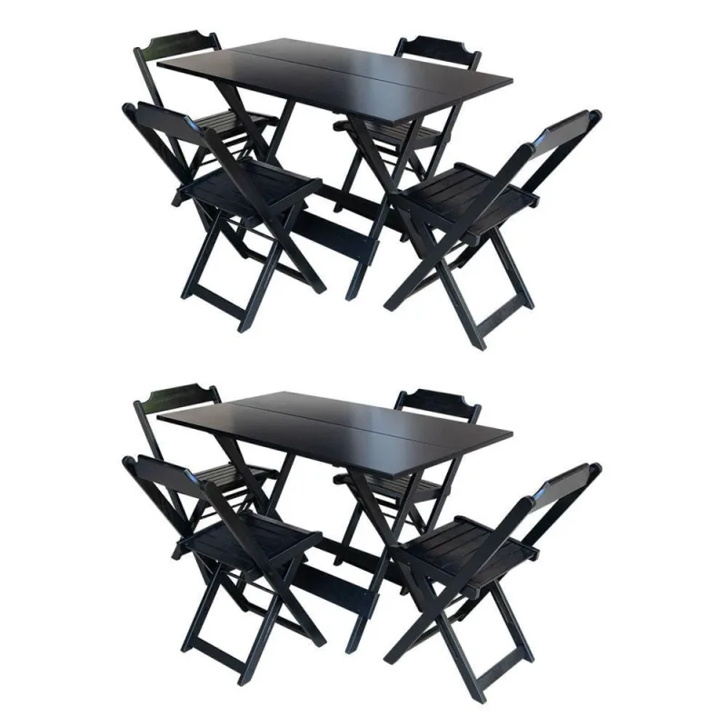 Kit 2 Mesas Dobraveis Em Madeira Maciça 120X70 Com 4 Cadeiras - Preto - Preto - OUTRAS MARCAS - Agro