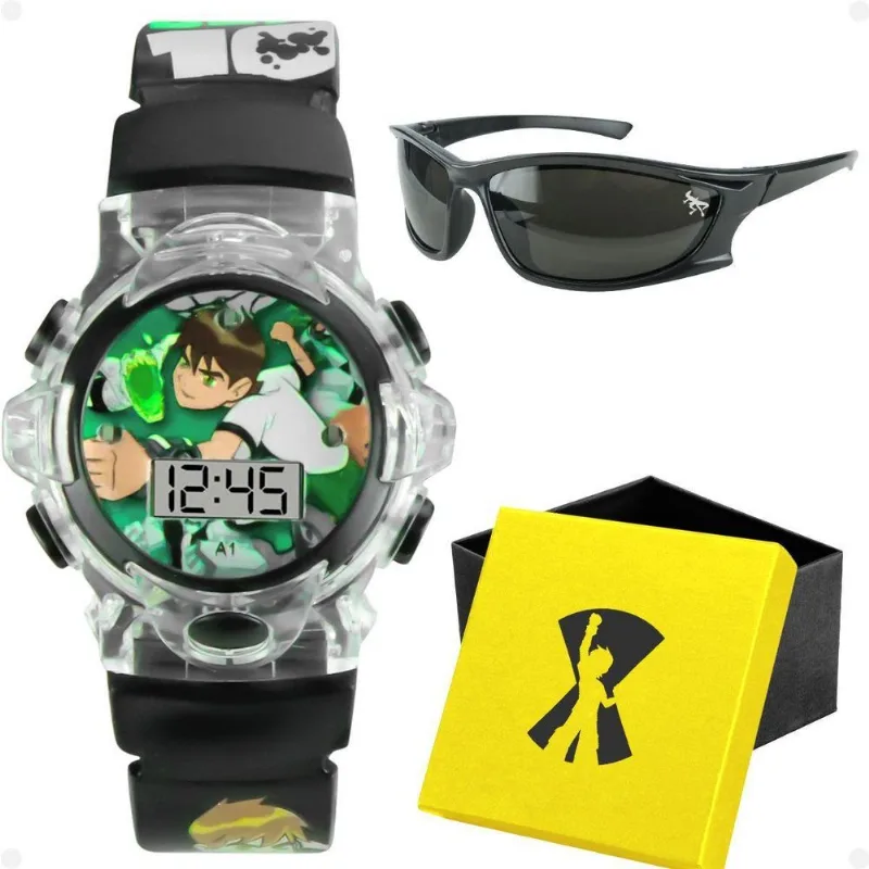 Relogio Digital Infantil Led Ben10 Sol Caixa Ajustavel