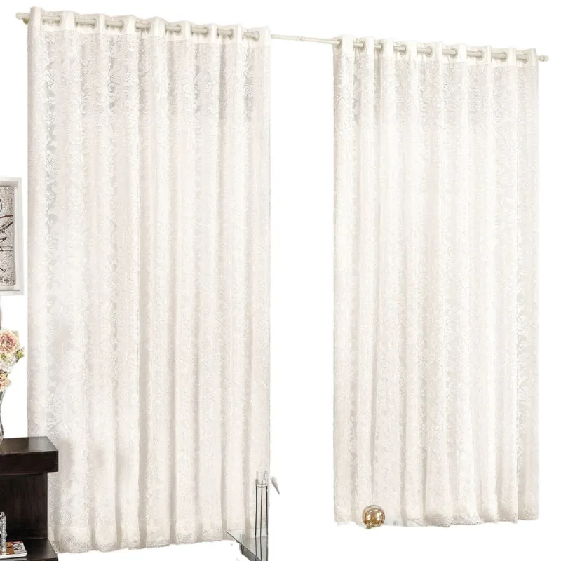 Cortina de Renda Palha para Quarto 2,00m x 1,70m Tecido Voal com Ilhós Rendinha