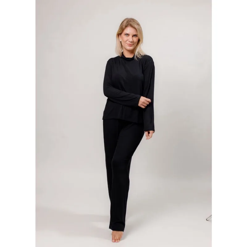 Pijama Longo Com Gola Alta- Viscolycra - Preto