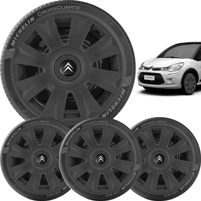 Kit 4 Calotas Citroen C3 Aro 15 Preto 169ar